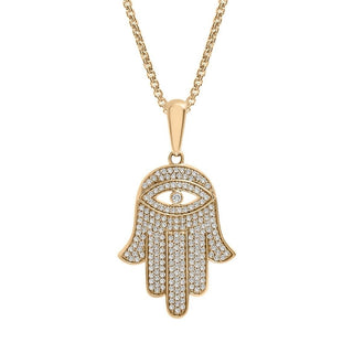 Gold & Diamond Hamsa with Evil Eye Protection Pendant Necklace - Zahav® Fine Jewelry