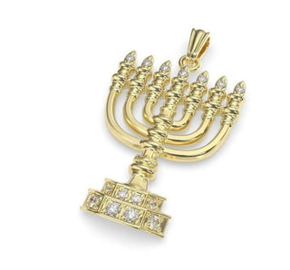 Gold & Diamond Menorah Pendant Necklace - Zahav.Gold