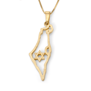 Gold Map of Israel Pendant Necklace with Magen Star of David - Zahav.Gold