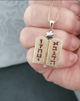 Two Tone Hebrew Ten Commandments Tablets Gold Pendant Necklace - Zahav.Gold
